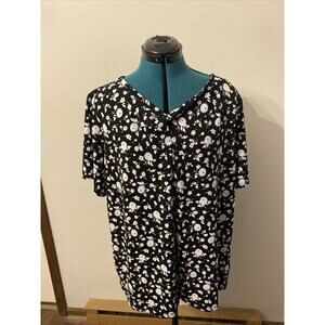 Talbots Floral Knot Neck Top Navy Black Women's Plus Size 2x